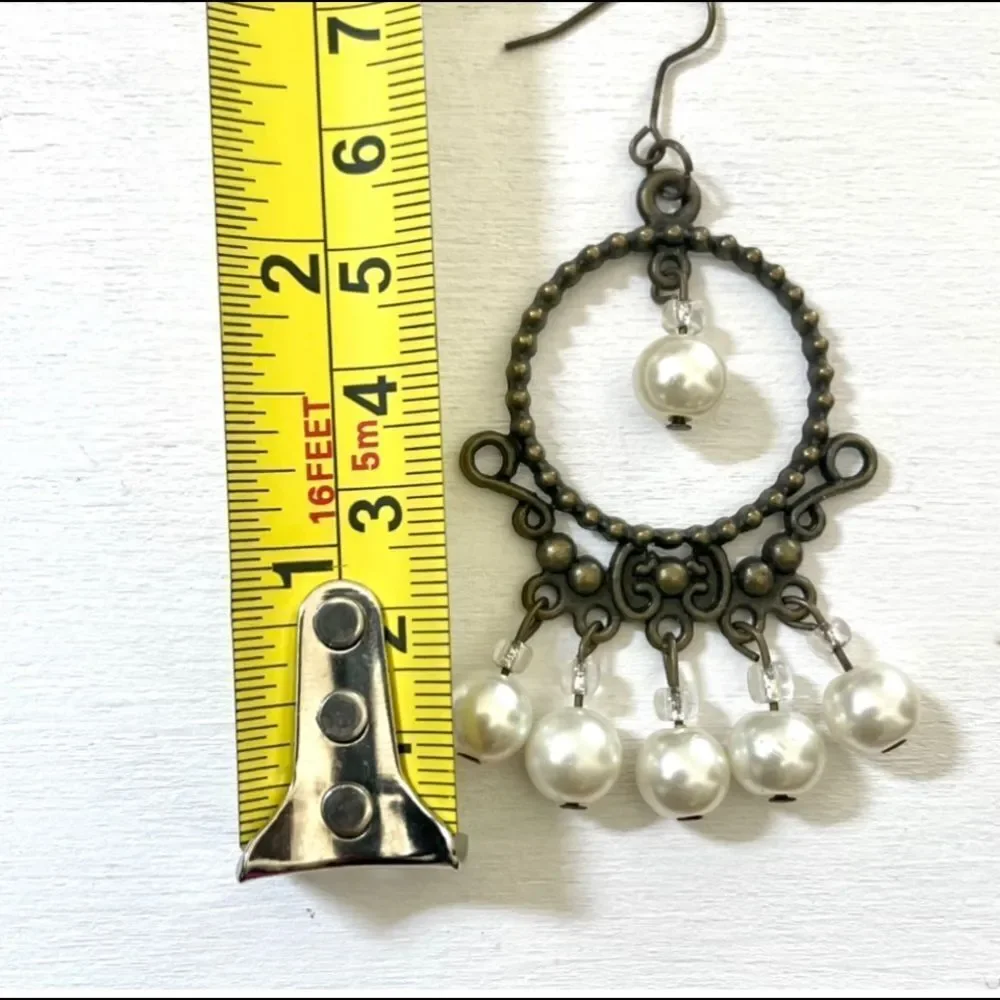 Pearl beaded dangling earrings